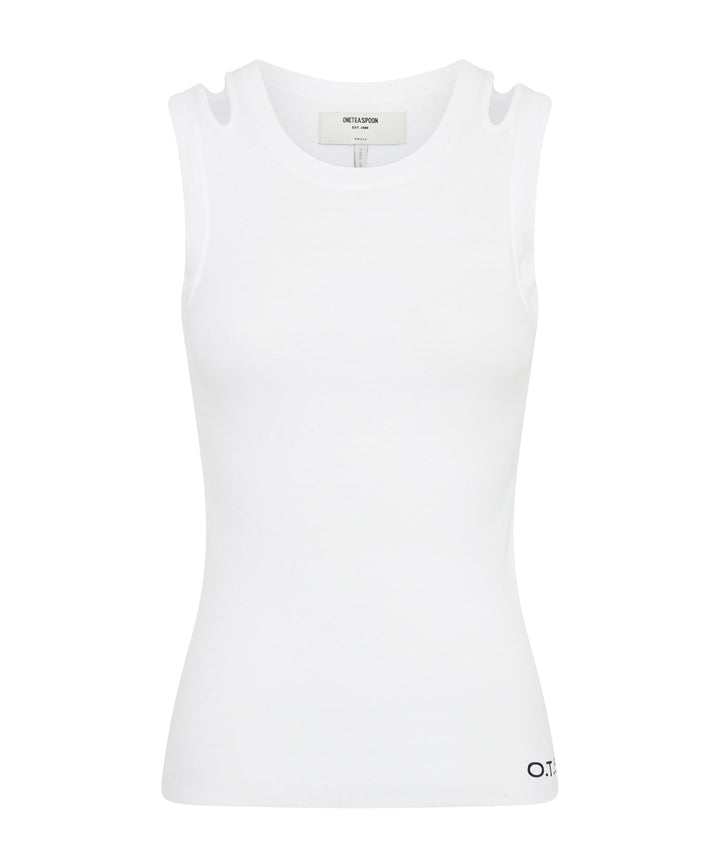 ONE TEASPOON Womens OTS Cut Through Fine Ribbed Tank Top - White, WOMENS TEES & TANKS, OneTeaspoon, Elwood 101