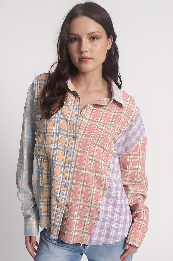 ONE TEASPOON Womens Panelled Flannel Oversized Shirt - Multi Check, WOMENS TOPS & SHIRTS, OneTeaspoon, Elwood 101