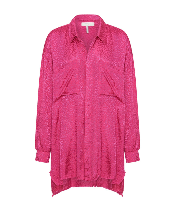 ONE TEASPOON Womens Shocking Pink Jacquard Longline Shirt, WOMENS TOPS & SHIRTS, OneTeaspoon, Elwood 101