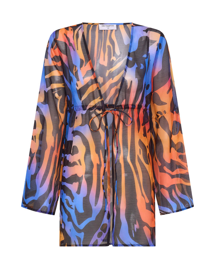 ONE TEASPOON Womens Tropical Chiffon Beach Cover Up Tie Top - Multi, WOMENS TOPS & SHIRTS, OneTeaspoon, Elwood 101