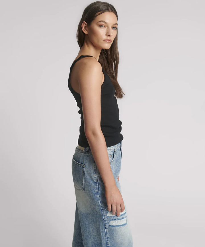 ONE TEASPOON Womens Black One Teaspoon Fine Rib Singlet - Black, WOMENS TEES & TANKS, OneTeaspoon, Elwood 101