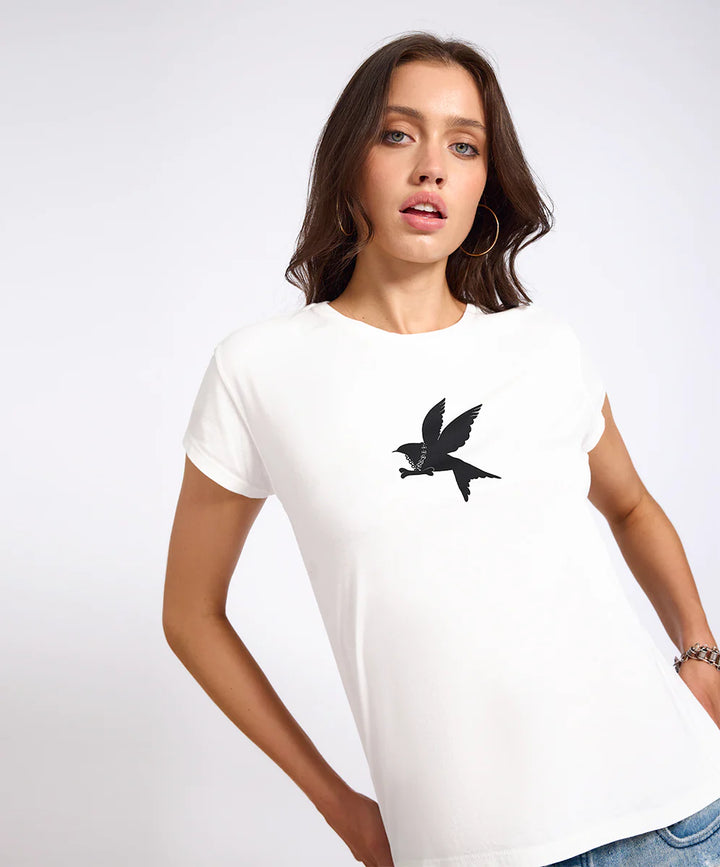 ONE TEASPOON Womens Classic Bird Tee in White