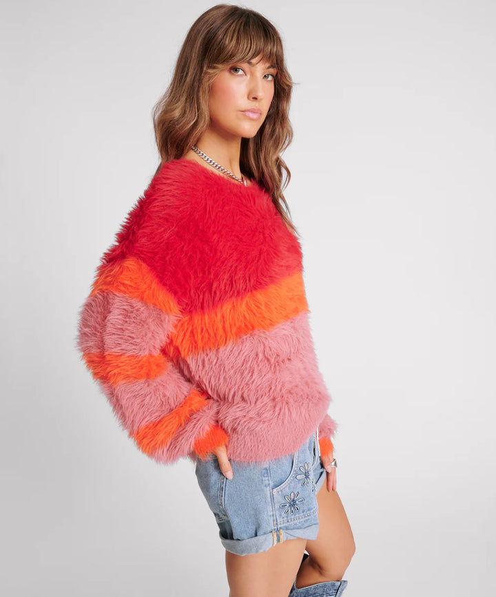 ONE TEASPOON Womens Fluffy Colour Block Sweater - Sunset, WOMENS KNITS & SWEATERS, OneTeaspoon, Elwood 101