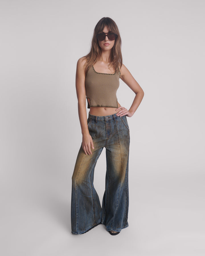 ONE TEASPOON Womens Knitted Scallop Tank - Khaki, WOMENS TOPS & SHIRTS, OneTeaspoon, Elwood 101