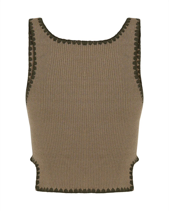 ONE TEASPOON Womens Knitted Scallop Tank - Khaki, WOMENS TOPS & SHIRTS, OneTeaspoon, Elwood 101