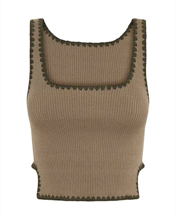 ONE TEASPOON Womens Knitted Scallop Tank - Khaki, WOMENS TOPS & SHIRTS, OneTeaspoon, Elwood 101