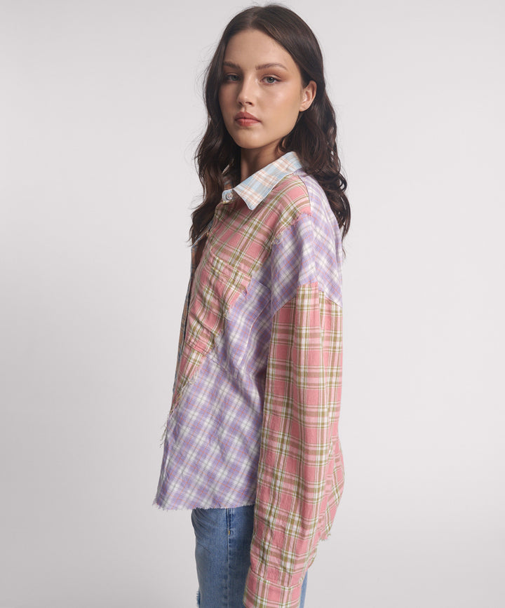 ONE TEASPOON Womens Panelled Flannel Oversized Shirt - Multi Check, WOMENS TOPS & SHIRTS, OneTeaspoon, Elwood 101