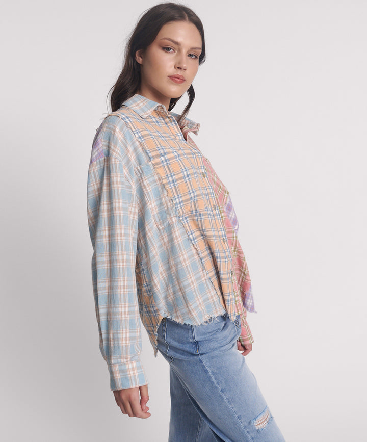 ONE TEASPOON Womens Panelled Flannel Oversized Shirt - Multi Check, WOMENS TOPS & SHIRTS, OneTeaspoon, Elwood 101