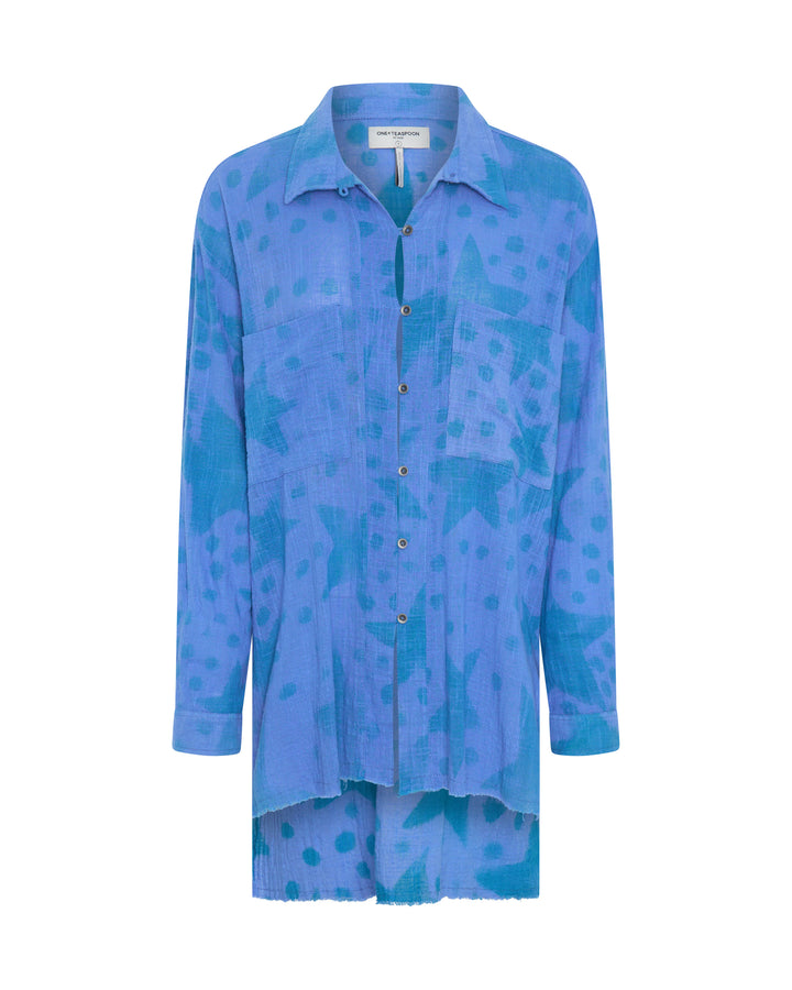 ONE TEASPOON Womens Polka Star Muslin Longline Shirt - Blue, WOMENS TOPS & SHIRTS, OneTeaspoon, Elwood 101
