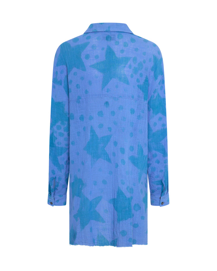 ONE TEASPOON Womens Polka Star Muslin Longline Shirt - Blue, WOMENS TOPS & SHIRTS, OneTeaspoon, Elwood 101