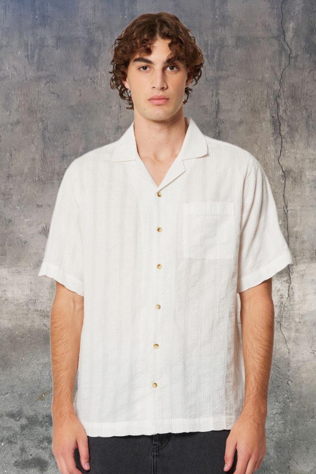 ROLLAS Mens Seersucker Short Sleeve Shirt - Vintage White, MENS SHIRTS, ROLLAS, Elwood 101