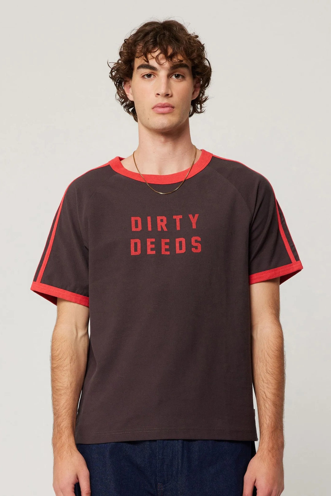 ROLLAS x ACDC Mens Dirty Deeds Ringer Tee - Washed Black, MENS TEE SHIRTS, ROLLAS, Elwood 101