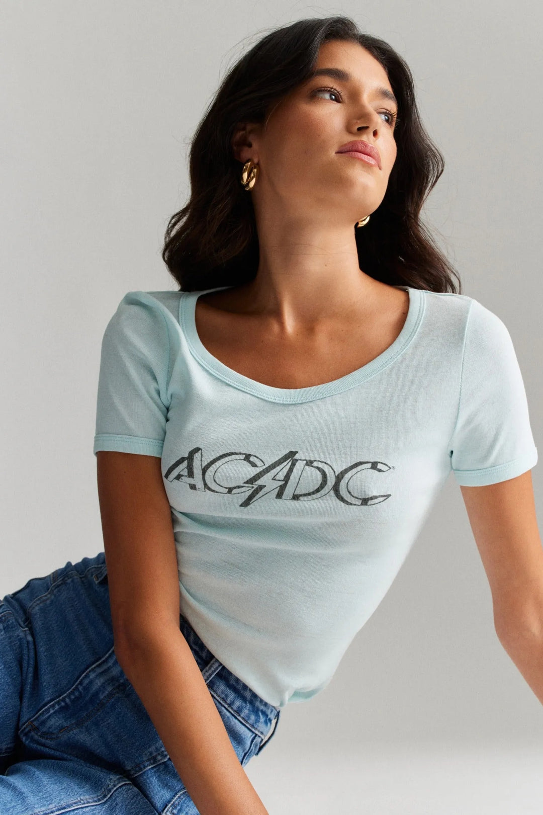 ROLLAS x ACDC Womens Old School Baby tee - Baby Blue, WOMENS TEES & TANKS, ROLLAS, Elwood 101
