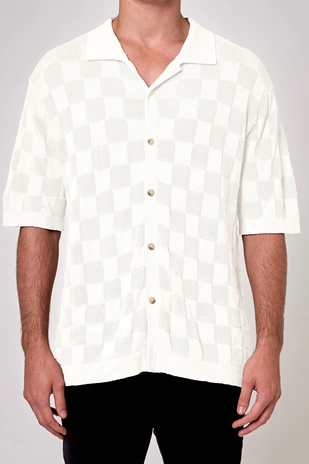 ROLLAS Mens Checker Knit Short Sleeve Shirt - Natural, MENS SHIRTS, ROLLAS, Elwood 101