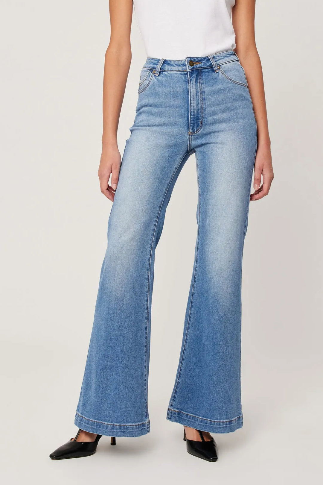 ROLLAS Womens Eastcoast Denim Flare Kate - Mid Vintage Blue, WOMENS DENIM, ROLLAS, Elwood 101