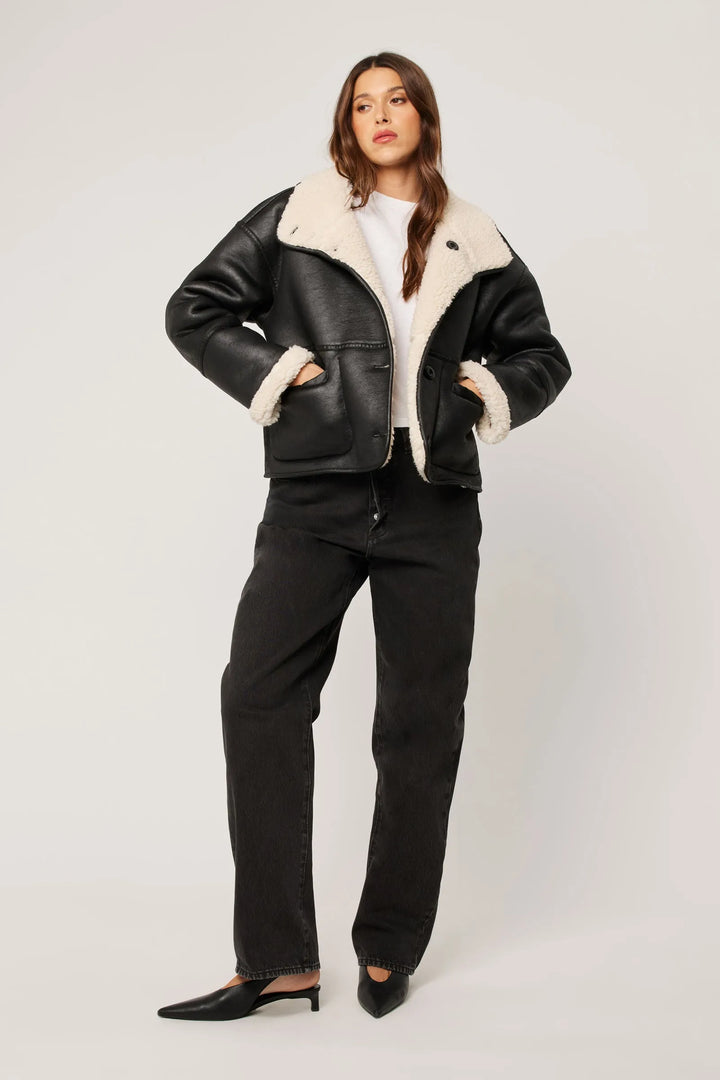 ROLLA'S Womens Reversible Faux Shearling Jacket - Black, WOMENS COATS & JACKETS, ROLLA'S, Elwood 101