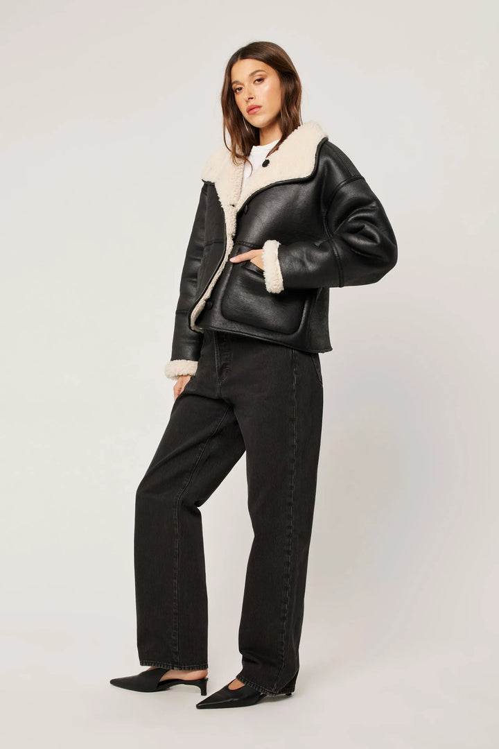 ROLLA'S Womens Reversible Faux Shearling Jacket - Black, WOMENS COATS & JACKETS, ROLLA'S, Elwood 101