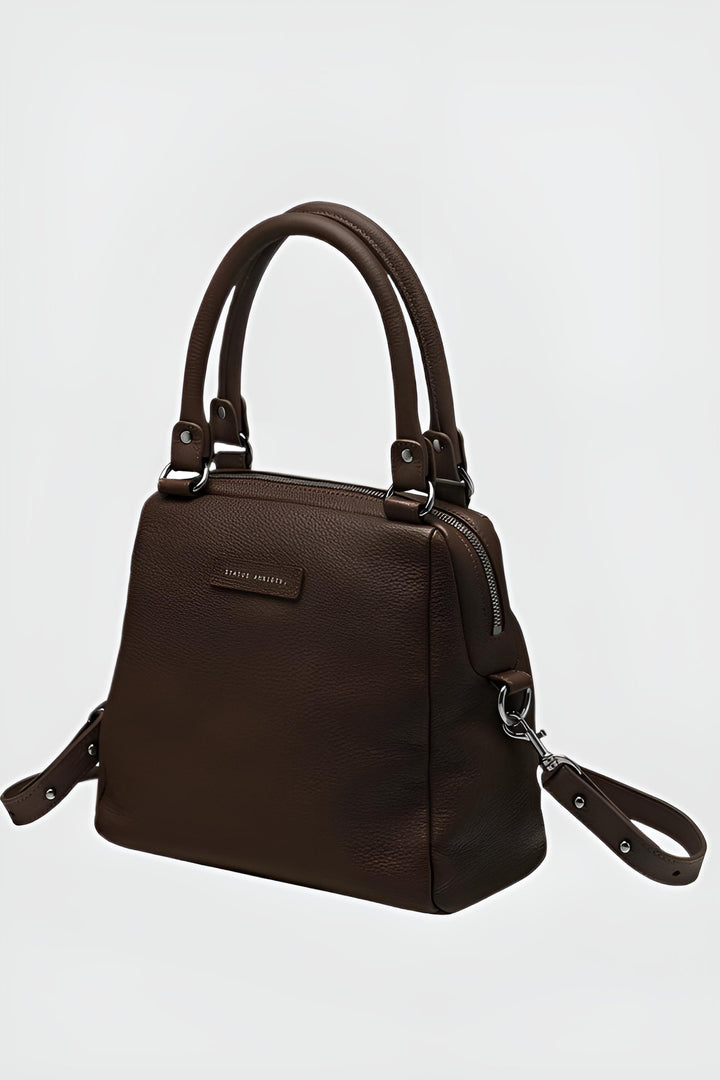 STATUS ANXIETY Womens Last Mountains Leather Bag in Cocoa, WOMENS BAGS & CLUTCHES, STATUS ANXIETY, Elwood 101
