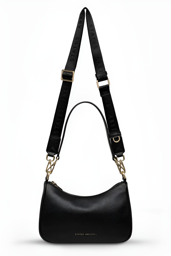 STATUS ANXIETY Womens Look Both Ways Leather Bag in Black w Brushed Gold, WOMENS BAGS & CLUTCHES, STATUS ANXIETY, Elwood 101