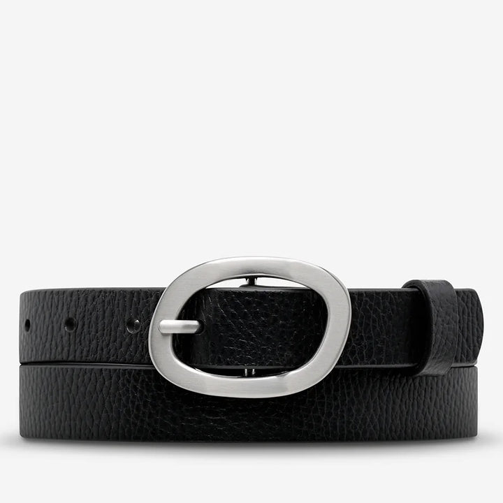 STATUS ANXIETY Womens Nocturne Leather Belt Black / Silver, WOMENS BELTS, STATUS ANXIETY, Elwood 101