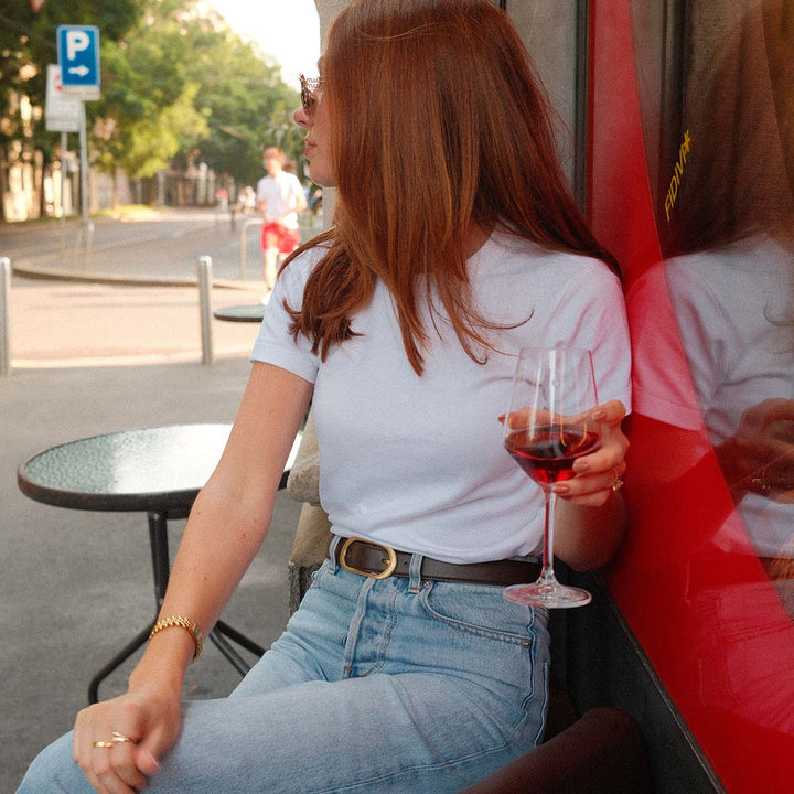 STATUS ANXIETY Womens Final Loop Leather Belt in Choc Nappa/ Gold, WOMENS BELTS, STATUS ANXIETY, Elwood 101