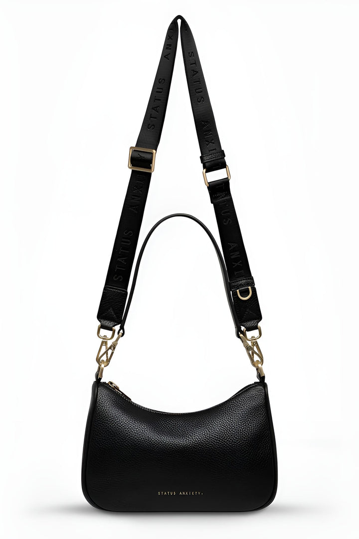 STATUS ANXIETY Womens Look Both Ways Leather Bag in Black w Brushed Gold, WOMENS BAGS & CLUTCHES, STATUS ANXIETY, Elwood 101