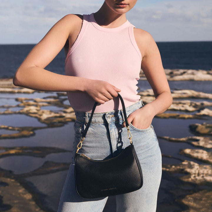 STATUS ANXIETY Womens Look Both Ways Leather Bag in Black w Brushed Gold, WOMENS BAGS & CLUTCHES, STATUS ANXIETY, Elwood 101