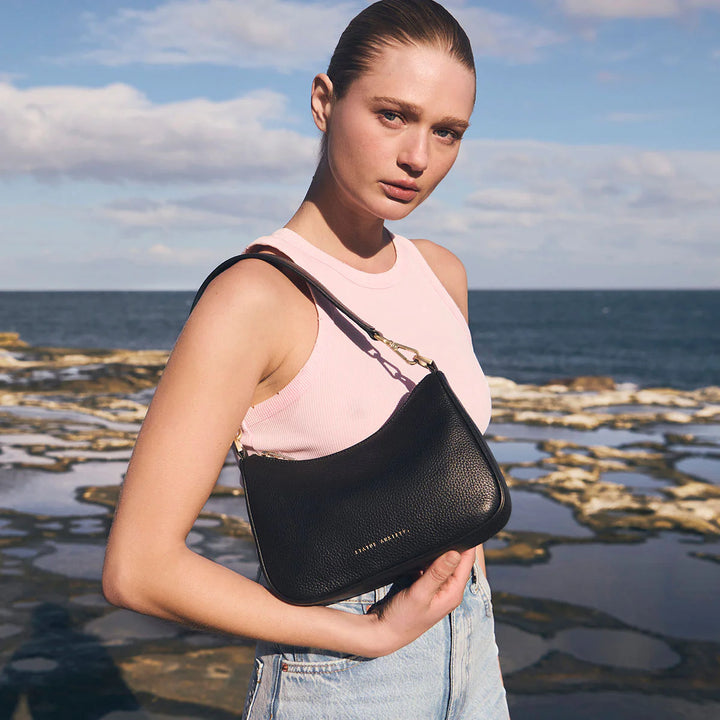 STATUS ANXIETY Womens Look Both Ways Leather Bag in Black w Brushed Gold, WOMENS BAGS & CLUTCHES, STATUS ANXIETY, Elwood 101