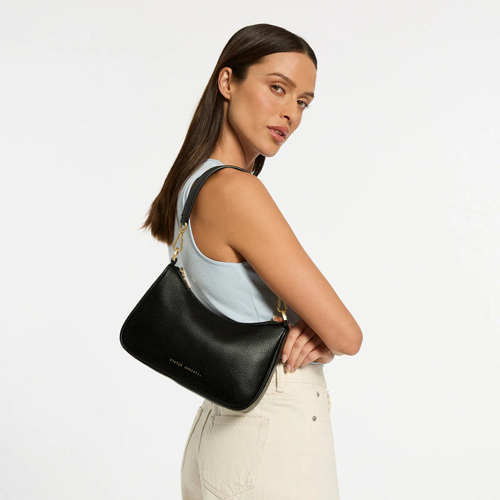 STATUS ANXIETY Womens Look Both Ways Leather Bag in Black w Brushed Gold, WOMENS BAGS & CLUTCHES, STATUS ANXIETY, Elwood 101