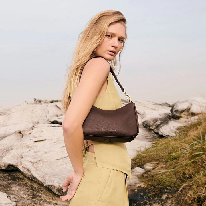 STATUS ANXIETY Womens Look Both Ways Leather Bag in Cocoa w Brushed Gold, WOMENS BAGS & CLUTCHES, STATUS ANXIETY, Elwood 101