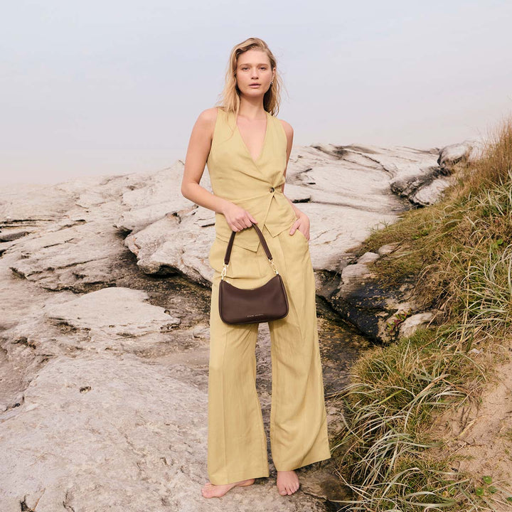 STATUS ANXIETY Womens Look Both Ways Leather Bag in Cocoa w Brushed Gold, WOMENS BAGS & CLUTCHES, STATUS ANXIETY, Elwood 101