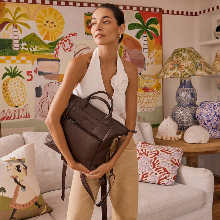 STATUS ANXIETY Womens Mini Waves Leather Backpack- Cocoa, WOMENS WALLETS & BAGS, STATUS ANXIETY, Elwood 101