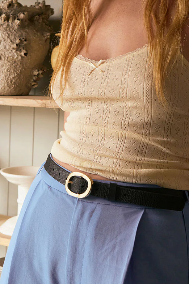 STATUS ANXIETY Womens Nocturne Leather Belt Black / Gold, WOMENS BELTS, STATUS ANXIETY, Elwood 101