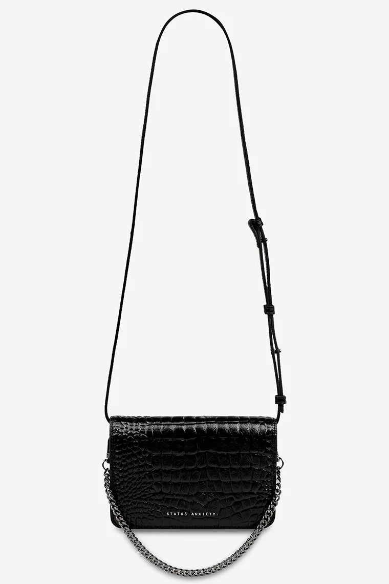 STATUS ANXIETY Womens She Burns Leather Bag - Black Croc Emboss, WOMENS BAGS & CLUTCHES, STATUS ANXIETY, Elwood 101