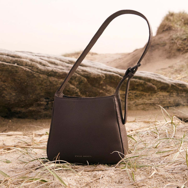 STATUS ANXIETY Womens Slipping Away Leather Bag in Cocoa, WOMENS BAGS & CLUTCHES, STATUS ANXIETY, Elwood 101