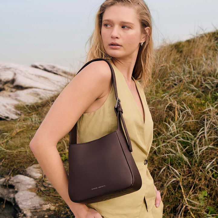 STATUS ANXIETY Womens Slipping Away Leather Bag in Cocoa, WOMENS BAGS & CLUTCHES, STATUS ANXIETY, Elwood 101
