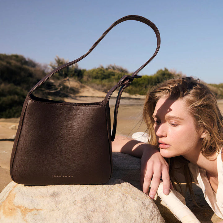 STATUS ANXIETY Womens Slipping Away Leather Bag in Cocoa, WOMENS BAGS & CLUTCHES, STATUS ANXIETY, Elwood 101