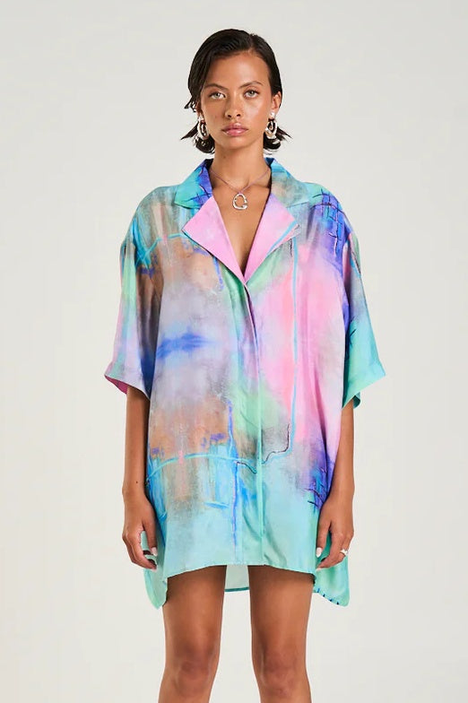SUMMI SUMMI Womens Luka Shirt Dress in H20 Print, WOMENS TOPS & SHIRTS, SUMMI SUMMI, Elwood 101
