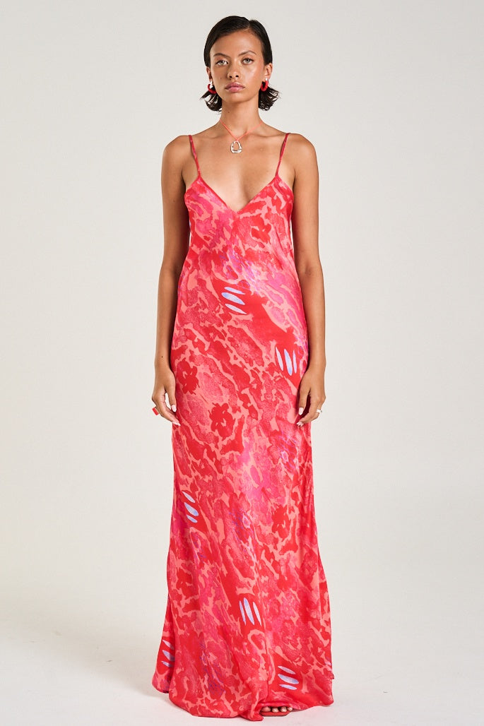 SUMMI SUMMI Womens Siren Maxi Dress in Red Cycloid Print, WOMENS DRESSES, SUMMI SUMMI, Elwood 101