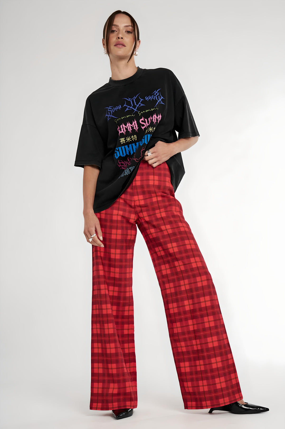 SUMMI SUMMI Womens Tippi High Waisted Pant Fiery Red Plaid, WOMENS PANTS, SUMMI SUMMI, Elwood 101