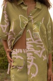 SUMMI SUMMI Womens Big Shirt - Graffiti Butterfly Khaki, WOMENS TOPS & SHIRTS, SUMMI SUMMI, Elwood 101
