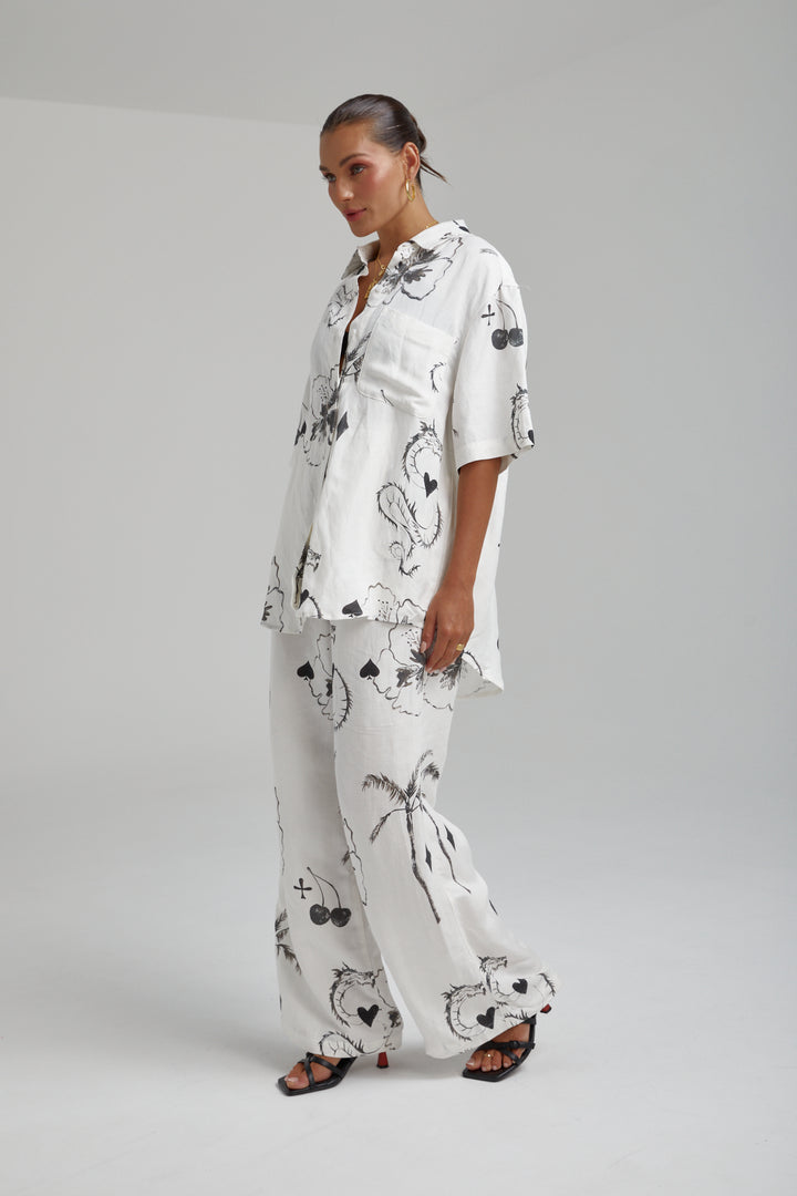 SUMMI SUMMI Womens Big Shirt Linen - Black Dragon Of Hearts, WOMENS TOPS & SHIRTS, SUMMI SUMMI, Elwood 101