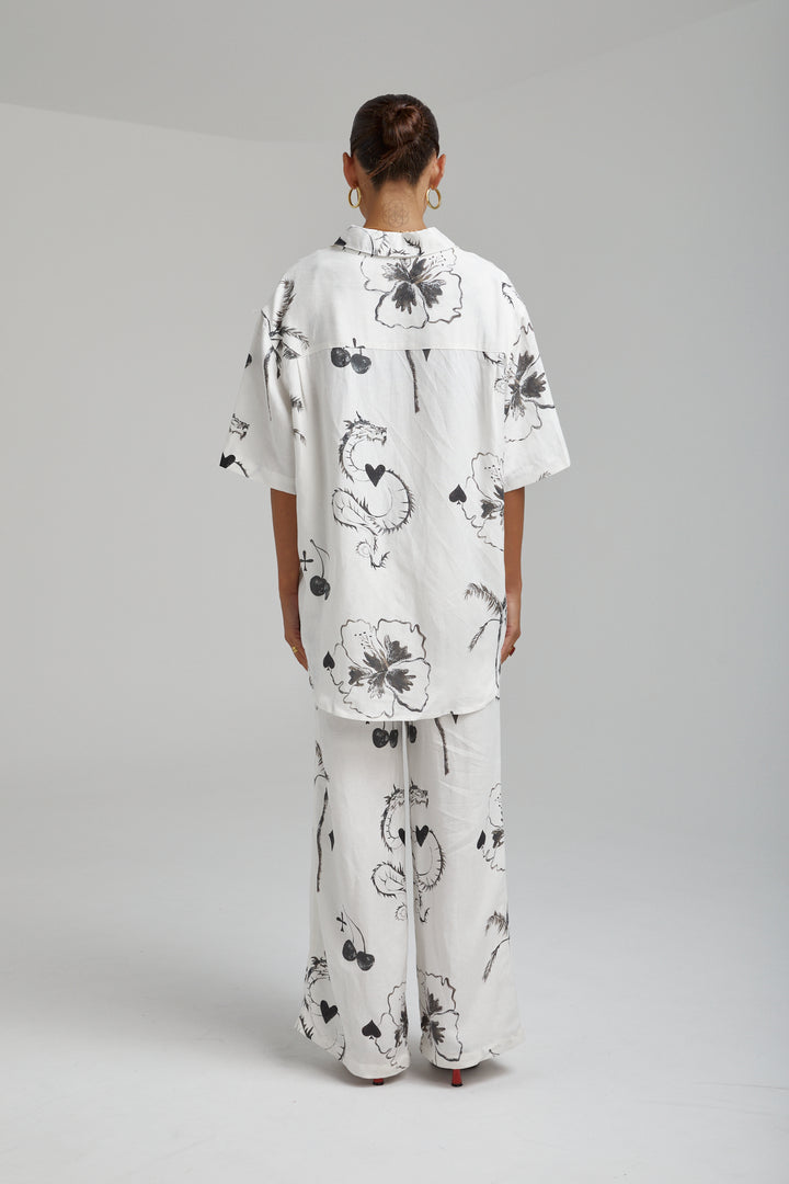 SUMMI SUMMI Womens Big Shirt Linen - Black Dragon Of Hearts, WOMENS TOPS & SHIRTS, SUMMI SUMMI, Elwood 101