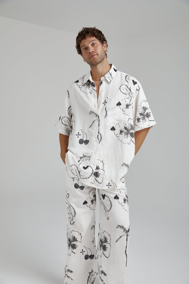 SUMMI SUMMI Womens Big Shirt Linen - Black Dragon Of Hearts, WOMENS TOPS & SHIRTS, SUMMI SUMMI, Elwood 101