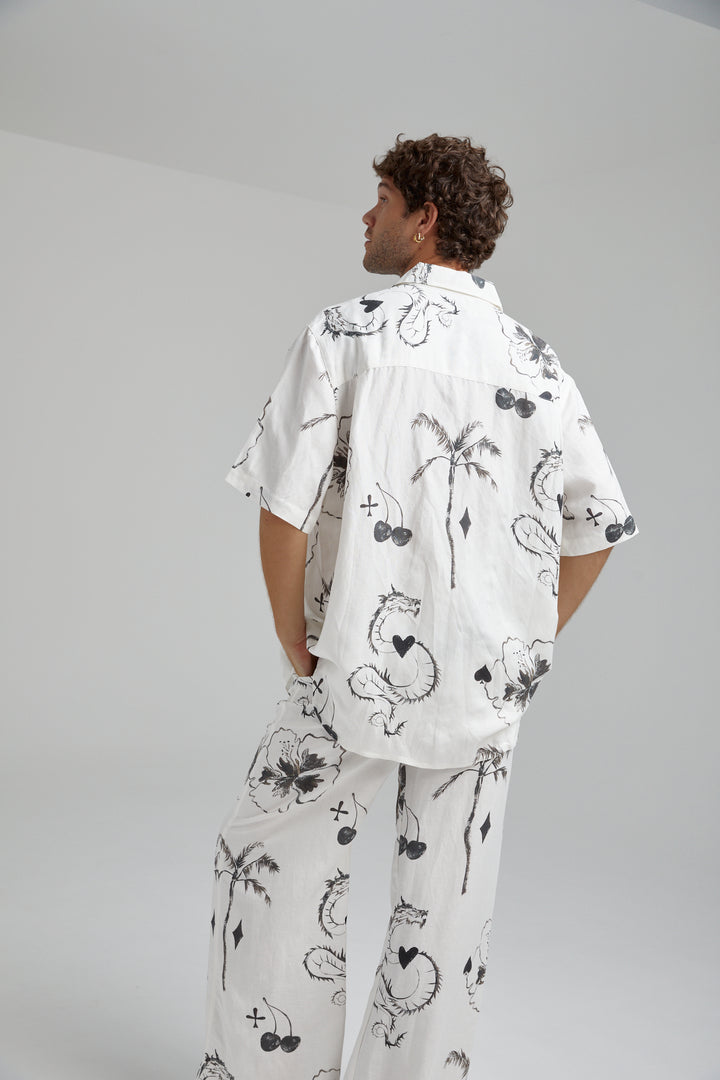 SUMMI SUMMI Womens Big Shirt Linen - Black Dragon Of Hearts, WOMENS TOPS & SHIRTS, SUMMI SUMMI, Elwood 101