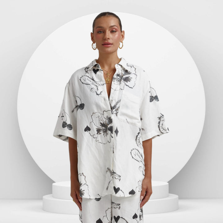 SUMMI SUMMI Womens Big Shirt Linen - Black Dragon Of Hearts, WOMENS TOPS & SHIRTS, SUMMI SUMMI, Elwood 101