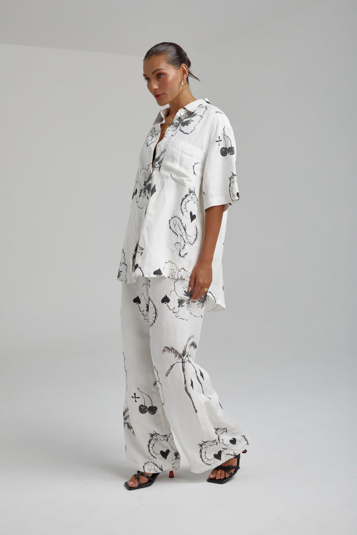 SUMMI SUMMI Womens Big Shirt Linen - Black Dragon Of Hearts, WOMENS TOPS & SHIRTS, SUMMI SUMMI, Elwood 101