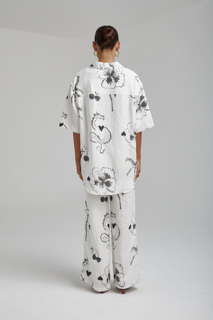 SUMMI SUMMI Womens Big Shirt Linen - Black Dragon Of Hearts, WOMENS TOPS & SHIRTS, SUMMI SUMMI, Elwood 101