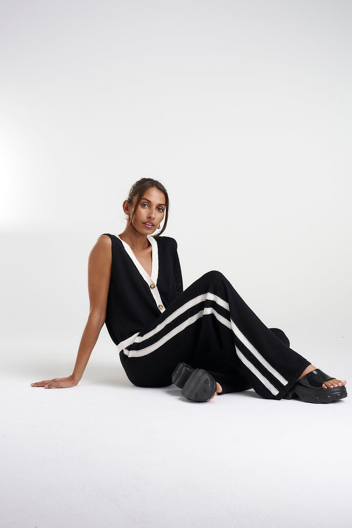 SUMMI SUMMI Womens Knit Pants - Black w Cream Stripe, WOMENS PANTS, SUMMI SUMMI, Elwood 101