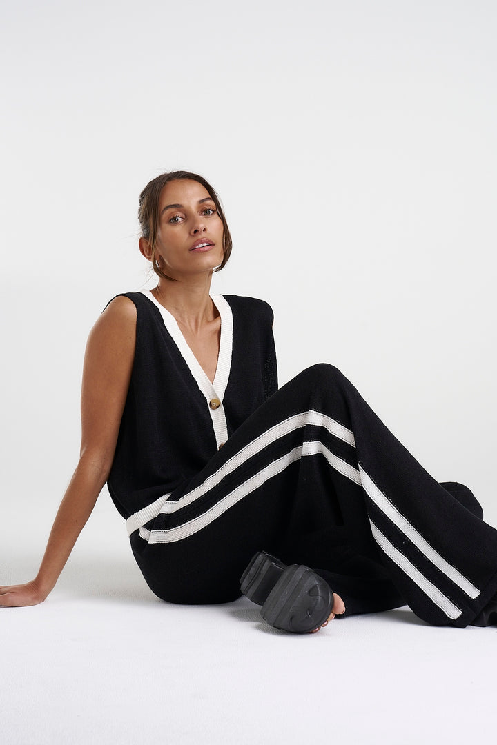 SUMMI SUMMI Womens Knit Pants - Black w Cream Stripe, WOMENS PANTS, SUMMI SUMMI, Elwood 101